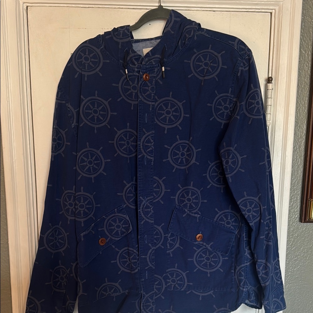 Nautical Blue Jacket with Wheel Pattern